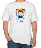 White Cotton T-Shirt: Happy Club | Sizes S, M, L