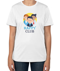 White Cotton T-Shirt: Happy Club | Sizes S, M, L