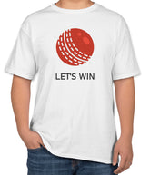 White Cotton T-Shirt with 'Let's Win' Text and Ball Icon | Championship Tee | Sizes S, M, L