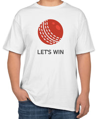 White Cotton T-Shirt with 'Let's Win' Text and Ball Icon | Championship Tee | Sizes S, M, L