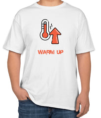 White Cotton Warm Up T-Shirt with Thermometer Icon | Sizes S, M, L