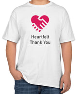 White Cotton T-Shirt with 'Heartfelt Thank You' Text | Supporter Apparel | Sizes S, M, L