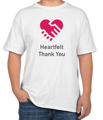 White Cotton T-Shirt with 'Heartfelt Thank You' Text | Supporter Apparel | Sizes S, M, L