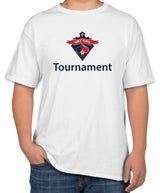 White Cotton T-Shirt with 'Tournament' Text and Table Tennis Icon | Tournament Apparel | Sizes S, M, L