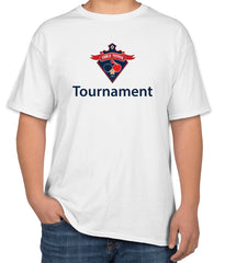 White Cotton T-Shirt with 'Tournament' Text and Table Tennis Icon | Tournament Apparel | Sizes S, M, L