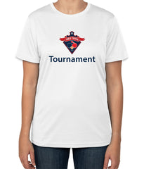 White Cotton T-Shirt with 'Tournament' Text and Table Tennis Icon | Tournament Apparel | Sizes S, M, L