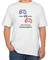 White Cotton T-Shirt with 'Let's Play Tournament' Text | Tournament Apparel | Sizes S, M, L