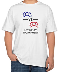 White Cotton T-Shirt with 'Let's Play Tournament' Text | Tournament Apparel | Sizes S, M, L