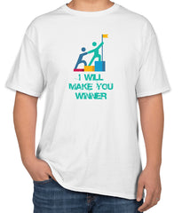 White Cotton T-Shirt with 'I Will Make You Winner' Text | Coach and Staff Apparel | Sizes S, M, L