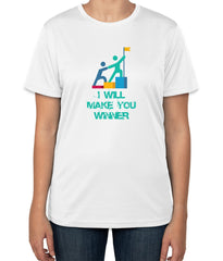 White Cotton T-Shirt with 'I Will Make You Winner' Text | Coach and Staff Apparel | Sizes S, M, L