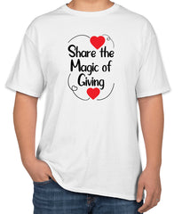 White Cotton T-Shirt | Share the Magic of Giving | Fundraising Apparel | Sizes S, M, L