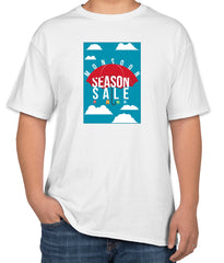 White Cotton T-Shirt with 'Monsoon Season Sale' Text and Umbrella | End of Season Sale | Sizes S, M, L