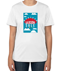 White Cotton T-Shirt with 'Monsoon Season Sale' Text and Umbrella | End of Season Sale | Sizes S, M, L