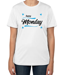 White Cotton T-Shirt with 'Happy Monday' Text | Monday Routine Apparel | Sizes S, M, L
