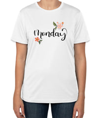 White Cotton T-Shirt with 'Monday' Text | Daily Routine Wear | Sizes S, M, L