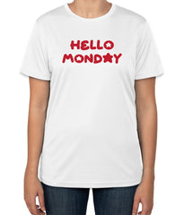 White Cotton T-Shirt with 'Hello Monday' Text | Monday Routine Apparel | Sizes S, M, L