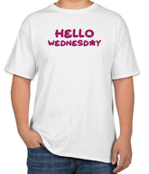 White Cotton T-Shirt with 'Hello Wednesday' Text | Wednesday Routine Wear | Sizes S, M, L
