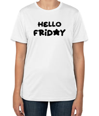 White Cotton T-Shirt with 'Hello Friday' Text | Casual Friday Wear | Sizes S, M, L