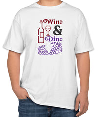 White Cotton T-Shirt with 'Wine & Dine' Text | Fine Dining Apparel | Sizes S, M, L