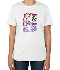 White Cotton T-Shirt with 'Wine & Dine' Text | Fine Dining Apparel | Sizes S, M, L