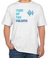 White Cotton T-Shirt with 'Turn Up the Volume' Text & Sound Wave Icon | Concert T-Shirt | Sizes S, M, L