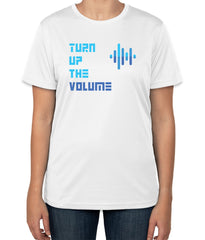 White Cotton T-Shirt with 'Turn Up the Volume' Text & Sound Wave Icon | Concert T-Shirt | Sizes S, M, L