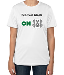 White Cotton T-Shirt with 'Festival Mode ON' & Speaker Icon | Concert & Live Show Apparel | Sizes S, M, L