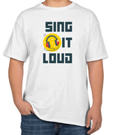 White Cotton T-Shirt with 'Sing It Loud' Text & Handset Icon | Concert & Live Show Apparel | Sizes S, M, L