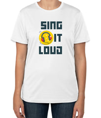 White Cotton T-Shirt with 'Sing It Loud' Text & Handset Icon | Concert & Live Show Apparel | Sizes S, M, L