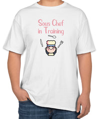 White Cotton T-Shirt | 'Sous Chef in Training' with Kitchen Utensil Icon | Sizes S, M, L