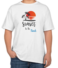 Sunset In The Beach White Cotton T-Shirt | Beach Vacation Wear | Sizes S, M, L