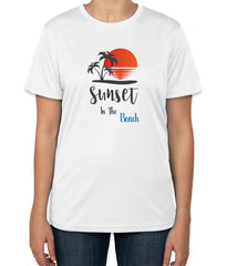 Sunset In The Beach White Cotton T-Shirt | Beach Vacation Wear | Sizes S, M, L