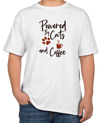 White Cotton "Powered By Cats and Coffee" T-Shirt | Half Sleeve | Sizes S, M, L