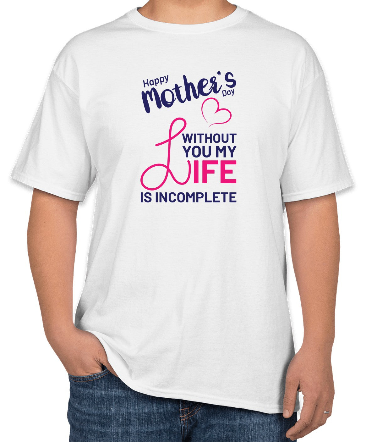 White Cotton "Happy Mother's Day" T-Shirt | Half Sleeve | Sizes S, M, L