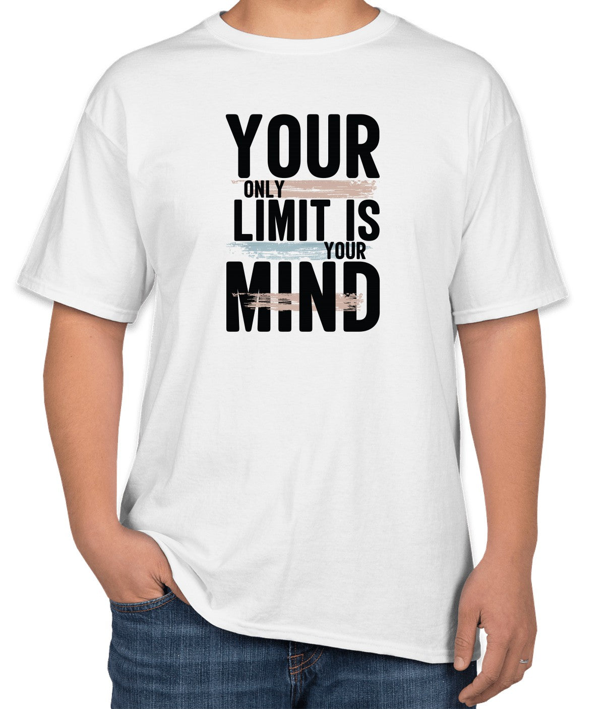 White Cotton T-Shirt with "Your Only Limit Is Your Mind" Text | Half Sleeve | Sizes S, M, L