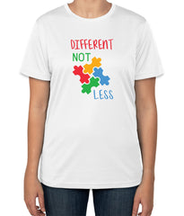 White Cotton T-Shirt with "Different Not Less" Text | Half Sleeve | Sizes S, M, L