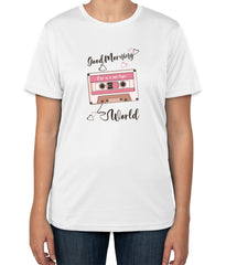 White Cotton T-Shirt with "Good Morning World" Text | Half Sleeve | Sizes S, M, L