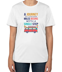 A Journey of a Thousand Miles Quote | White Cotton T-Shirt | Unisex