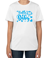 White Cotton T-Shirt for Baby Showers | 'Hello Baby' with Baby Head Icon | Sizes S, M, L
