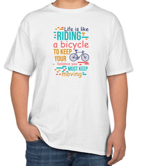 White Cotton T-Shirt | Life Quote & Bike Graphic | Sizes S, M, L