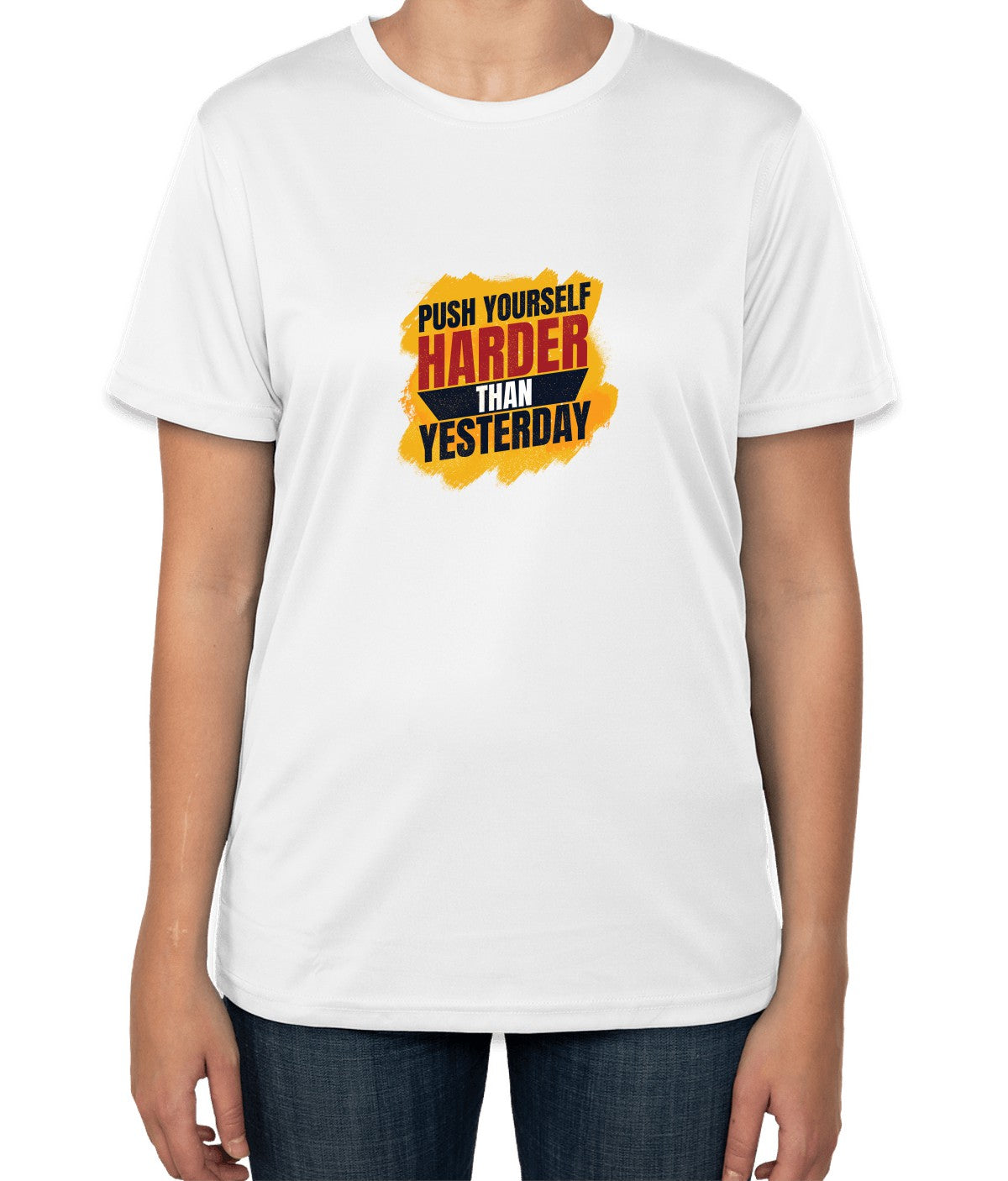 Push Yourself Harder Than Yesterday | White Cotton T-Shirt | Sizes S, M, L
