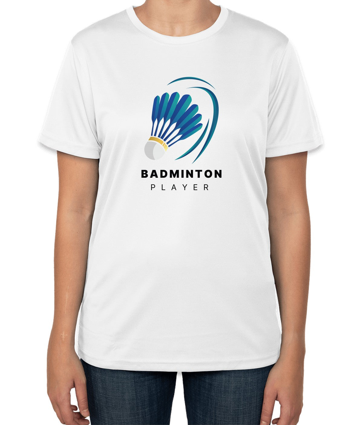 White Cotton T-Shirt with 'Badminton Player' Text | Sports Day Apparel | Sizes S, M, L