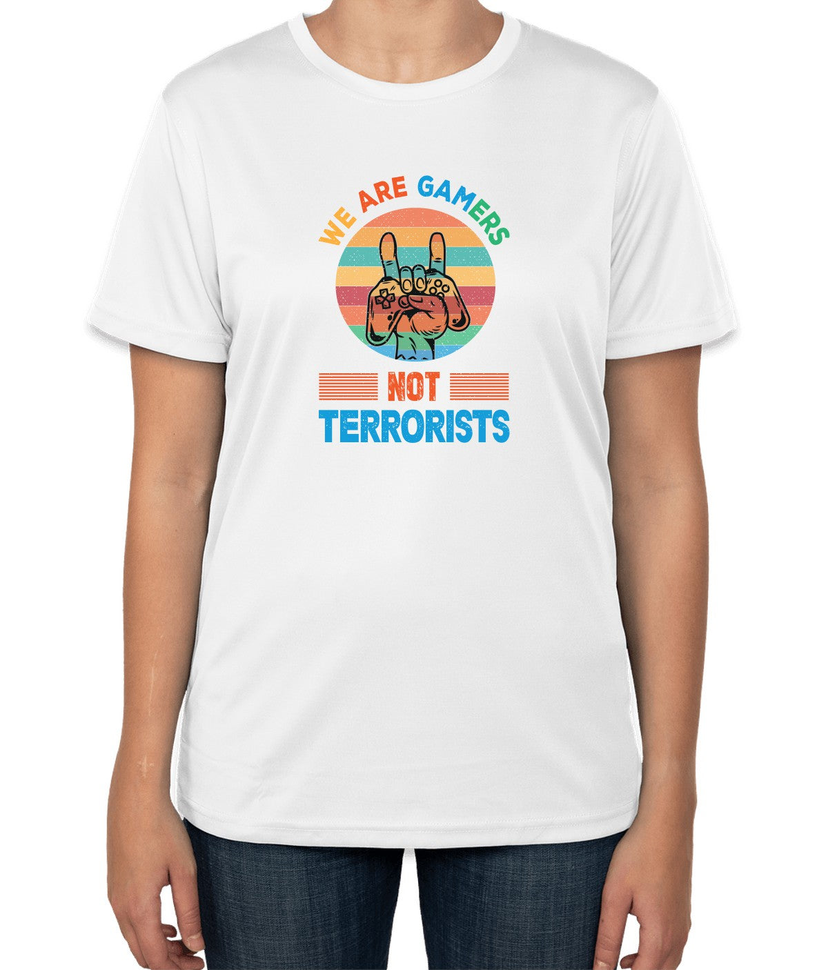 White Cotton "We are Gamers, not Terrorists" T-Shirt | Half Sleeve | Sizes S, M, L
