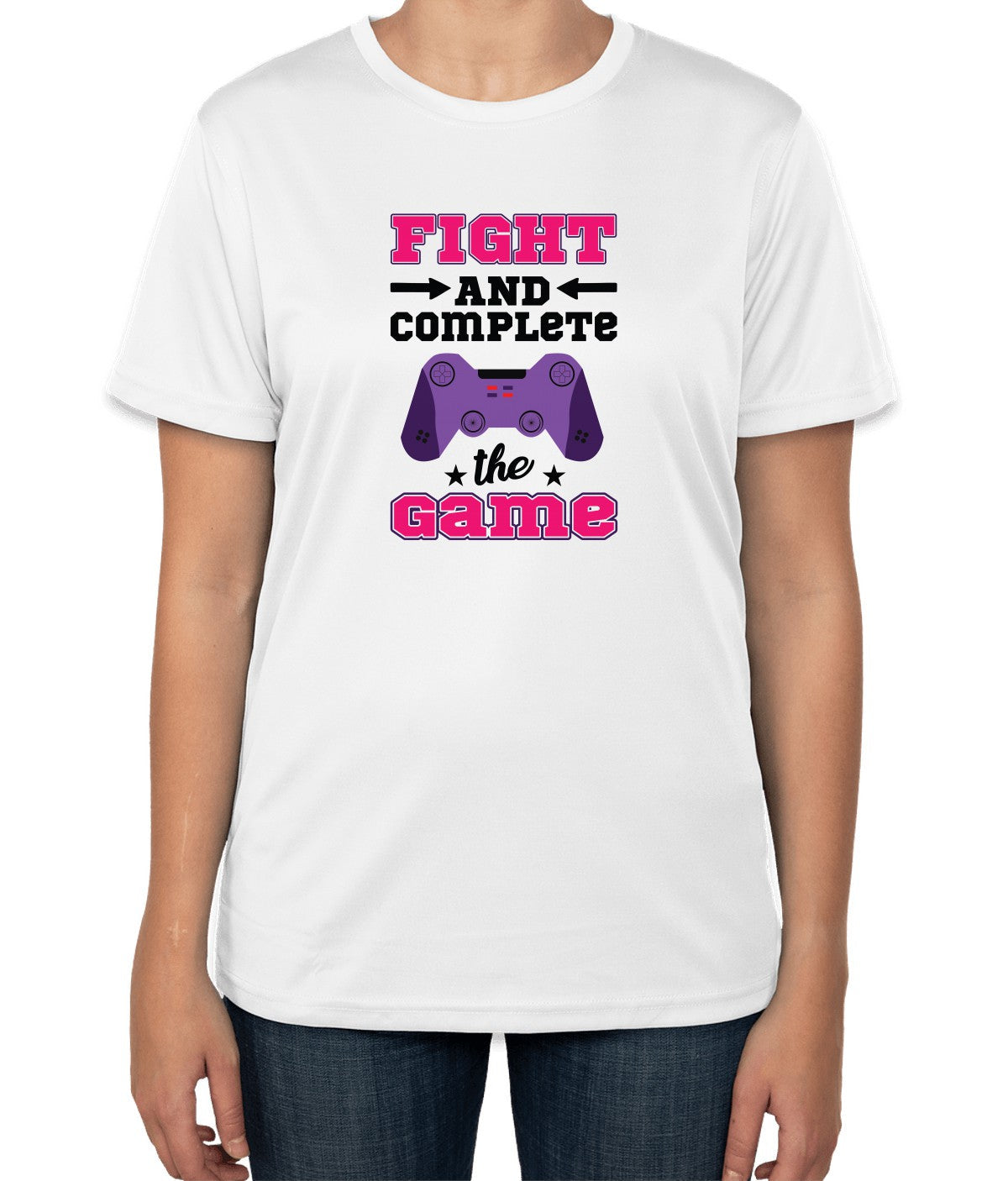 White Cotton "Fight and Complete the Game" T-Shirt | Half Sleeve | Sizes S, M, L