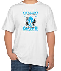 White Cotton T-Shirt with "Cycling is not just a hobby, it is my inner peace" Text | Half Sleeve | Sizes S, M, L
