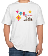 White Cotton T-Shirt for Makar Sankranti | Sizes S, M, L