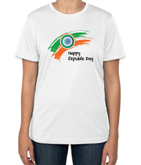 White Cotton T-Shirt with "Happy Republic Day" Text | Half Sleeve | Sizes S, M, L
