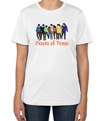 White Cotton T-Shirt with 'Power of Team' Text | Sizes S, M, L