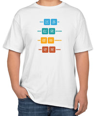 White Cotton T-Shirt with Leadership Icons | Sizes S, M, L