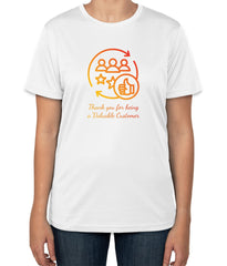 White Cotton T-Shirt with text "Thank you for being a Valuable Customer" for Customer Appreciation | Sizes S, M, L